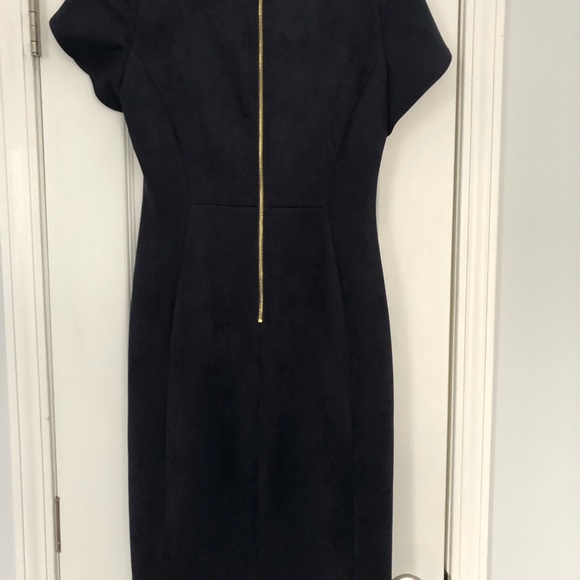 Calvin Klein Navy Suede Tulip Sleeve Sheath Dress Size 6 - Picture 3 of 9